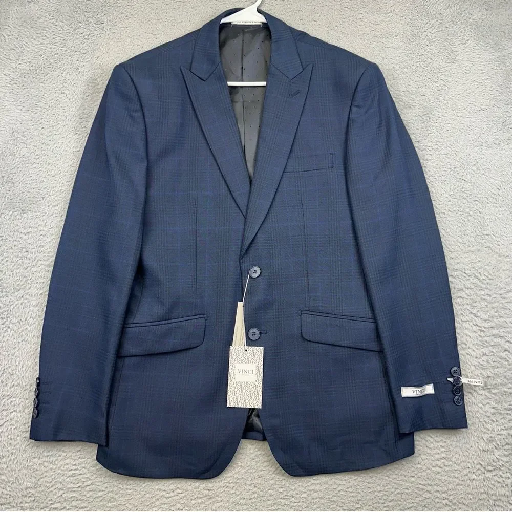 Vinci Philosophy Blazer Mens 38R Blue Plaid 2 Button Business Casual Wedding NEW
